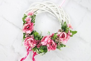 Плетеный венок с цветами, украшение двери ФУКСИЯ