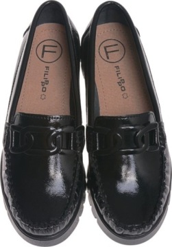 Обувь женские лоферы на платформе кожаный черный лак 40