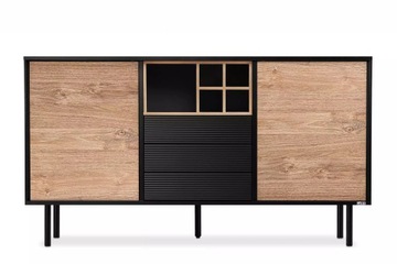 KOMODA Z SZUFLADĄ CZARNA LOFT 150 DĄB LOFTY