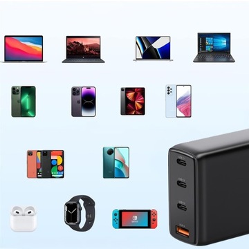 БЫСТРОЕ МОЩНОЕ ЗАРЯДНОЕ УСТРОЙСТВО GaN, БЛОК ПИТАНИЯ 3xUSB-C+1xUSB 120 Вт ДЛЯ ТЕЛЕФОНА НОУТБУКА