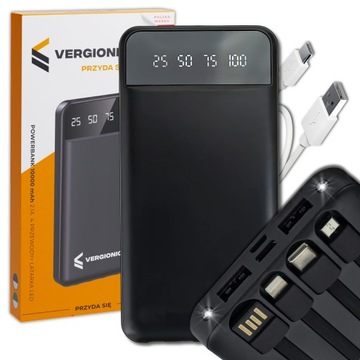 Powerbank 10000 mAh POWER BANK z latarką lightning, microUSB, USB-C, USB BL