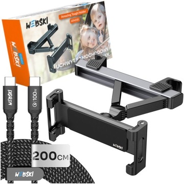 UCHWYT SAMOCHODOWY NA TABLET + DŁUGI KABEL USB C-C