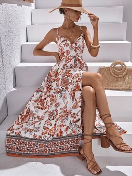 SHEIN WZORZYSTA SUKIENKA NA RAMIĄCZKACH Z PASKIEM A-LINE M 88751