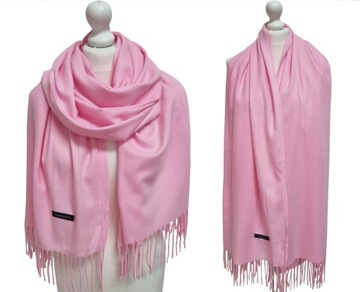 KASZMIROWY SZAL KLASYCZNY SZALIK PUDROWY RÓŻ