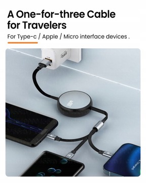 USB-кабель для быстрой зарядки данных 3 в 1 для iPhone