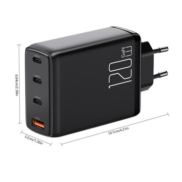 БЫСТРОЕ МОЩНОЕ ЗАРЯДНОЕ УСТРОЙСТВО GaN, БЛОК ПИТАНИЯ 3xUSB-C+1xUSB 120 Вт ДЛЯ ТЕЛЕФОНА НОУТБУКА
