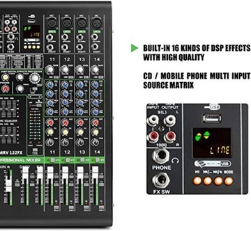 DJ-консоль Micfuns, 14 каналов, эквалайзер, 16DSP, MP3, USB, Bluetooth, 48 В