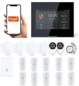 BEZPRZEWODOWY ZESTAW ALARMOWY 4.3' GSM WiFi DZWONEK TUYA SMART PL + 10xPIR