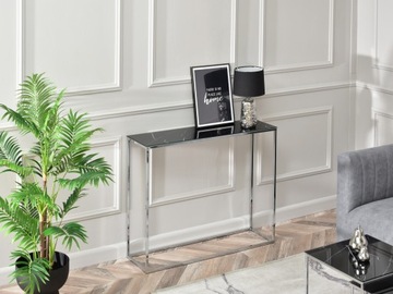 СОВРЕМЕННАЯ КОНСОЛЬ BALI, ГЛЯНЦЕВЫЙ ХРОМ С ЧЕРНЫМ МРАМОРОМ, СТИЛЬ ГЛАМУР.