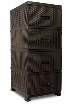 ПЛАСТИКОВЫЙ ШКАФ С 4 ЯЩИКАМИ ДЛЯ ВАННОЙ КОМНАТЫ КОРИЧНЕВЫЙ РОТАНГ M1