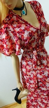 CUBUS szyfonowa sukienka z dekoltem z pskiem maxi długa vintage 38/M