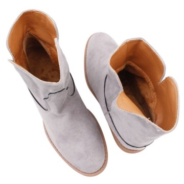 ЖЕНСКИЕ УТЕПЛЕННЫЕ БОТИНКИ НА СКРЫТОЙ ТЕЛЕЖКЕ, СЕРЫЕ ЗАМШЕВЫЕ ЗИМНИЕ БОТИНКИ