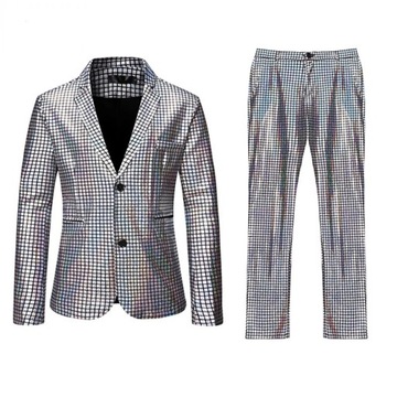 Men's Stage Prom Suits Gold Silver Rainbow Plaid S