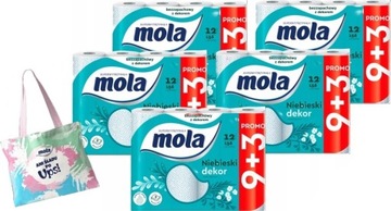 Papier toaletowy bezzapachowy MOLA Niebieska dekor 9+3 sztuki TORBA GRATIS