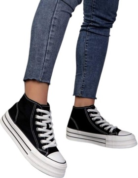 Damskie Buty Trampki Seastar Tenisówki Wysokie na Platformie Czarne r. 39