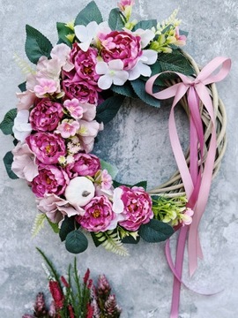 WIANEK JESIENNY NA DRZWI KWIATY SZTUCZNE WIKLINOWY WIENIEC STROIK DYNIA