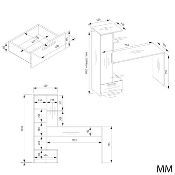ДУБ COSMO ARTISAN СТОЛ-НАБОР С КНИЖНЫМ ШКАФОМ, ЯЩИКОМ И ПОЛКАМИ 143 СМ