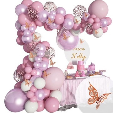 GIRLANDA BALONOWA RÓŻ FIOLET URODZINY BABY SHOWER CHRZCINY WESELE ROCZEK