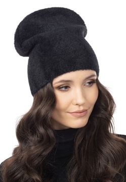CZARNA CZAPKA DAMSKA BEANIE FUTRZANA JESIENNO ZIMOWA POLSKA MARKA MAJKA