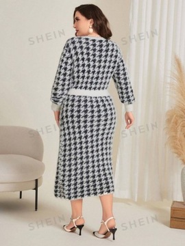 SHEIN CURVE SUKIENKA MIDI DZIANINOWA BIAŁO-CZARNA WE WZÓR XL 485