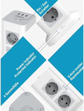 РАЗЪЕМ ПИТАНИЯ С 8 РАЗЪЕМАМИ 3USB, СТОЯЩИЙ, КОМПАКТНЫЙ