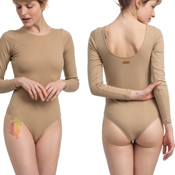 OUTLET STYLOWE KOBIECE BODY BAWEŁNIANE GŁADKIE PROSTE BEŻOWE 44 XXL