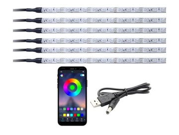 LED wnętrza kabiny RGB 6x30cm BLUETOOTH USB 5V