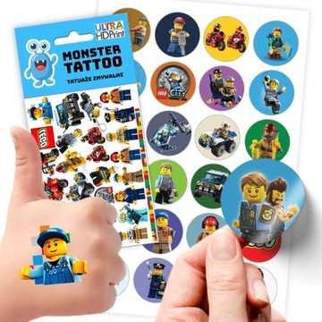ZESTAW TATUAŻE + NAKLEJKI LEGO CITY DUKE POLICJA