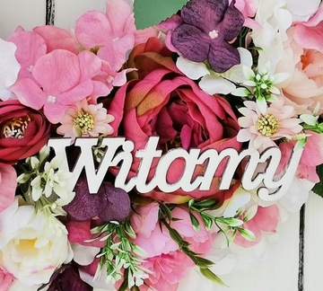 Wianek wiosenny letni ślubny powitalny na drzwi WITAMY 42cm delikatny kwiat
