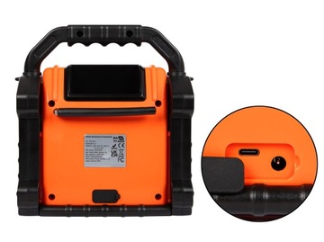 Строительное радио FM 20W RMS Bluetooth 5.1 PowerBank USB-C AUX LED IP55