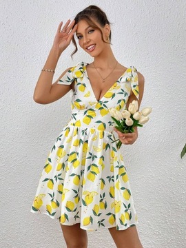 SHEIN LETNIA SUKIENKA W CYTRYNY WIĄZANE RAMIĄCZKA XL 35538