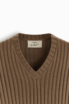 ZARA ORIGINS SWETER V WEŁNA LUX PRĄŻKI NORKOWY L