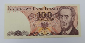 Старая коллекционная банкнота Польша 100 злотых 1986 года.