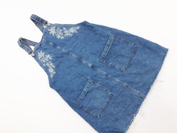 DENIM CO jeansowa SUKIENKA OGRODNICZKA hafty _ 38