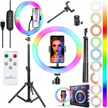 LAMPA PIERŚCIENIOWA LED+STATYW 210cm UCHWYT STOJAK