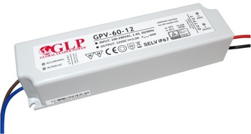 WODOODPORNY zasilacz 12V 60W 5A IP67 do taśm LED wodoszczelny GPV-60-12 GLP
