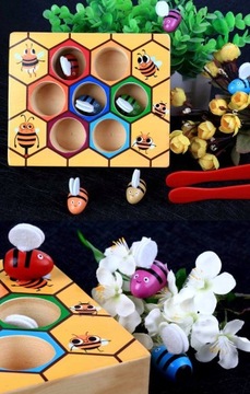 GRA ZRĘCZOŚCIOWA PRACOWITE PSZCZÓŁKI PLASTER MIODU DREWNIANA MONTESSORI