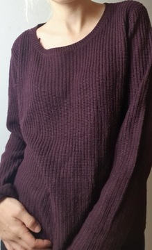 sweter damski oversize śliwka bakłażan L A38