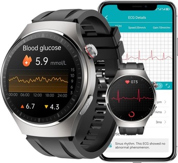 SMARTWATCH ZEGAREK CIŚNIENIOMIERZ EKG GLUKOZA GLIKEMIA HRV ROZMOWY MENU PL