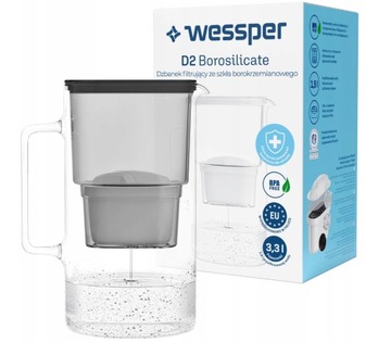 Dzbanek do wody szklany Wessper Borosilicate 3,3L + wkład (czarny)