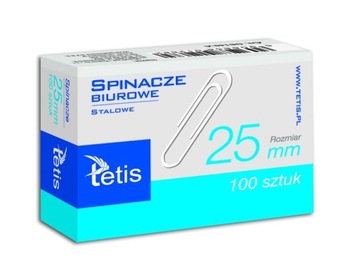 SPINACZE BIUROWE OKRAGŁE METALOWE, DŁUGOŚĆ 25MM, SREBRNE, TETIS