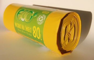 WORKI NA ŚMIECI ECO 80L 25SZT BARDZO WYTRZYMALE! KOLOR ŻÓŁTY