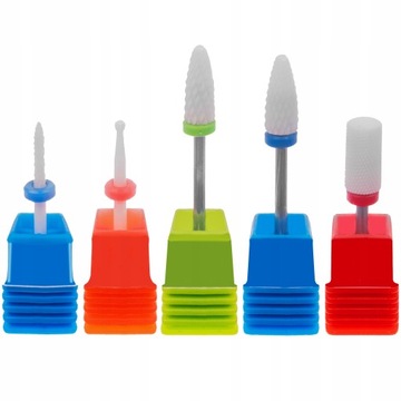 Frezy Ceramiczne Do Hybrydy Żelu - Zestaw 5 szt Stożek Walec Szpic Kulka