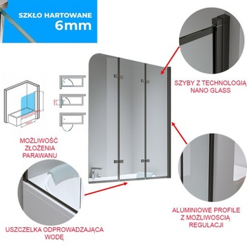 Шторка для ванны PR05 ЧЕРНЫЙ 120x140 CM 6 MM