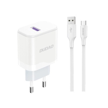 ŁADOWARKA SIECIOWA USB-A 18W BIAŁA + KABEL USB-A - USB-C + GRATIS RYSIK