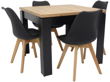 Mały zestaw KUCHENNY Stół 90x90/120 i 4 krzesła DREWNIANE TAPICEROWANE loft