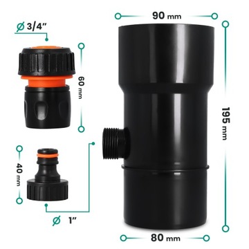 ŁAPACZ DESZCZÓWKI 90 MM ZBIERACZ WODY DESZCZOWEJ ODZYSKIWACZ RYNNY CZARN X5
