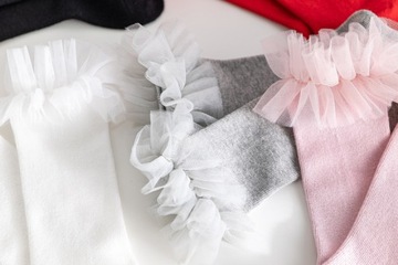 Гольфы из ТЮЛЯ с рюшами РОЗОВЫЕ 128-134-140-146