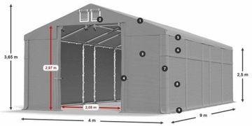 Namiot Garażowy 4x9m [2,5m] Magazynowy DAS 580 W