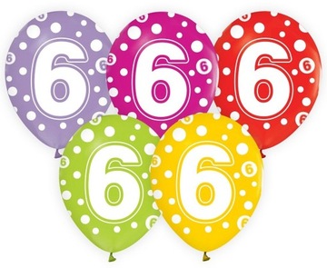Balony urodzinowe CYFRA 6 latek urodziny 5 sztuk